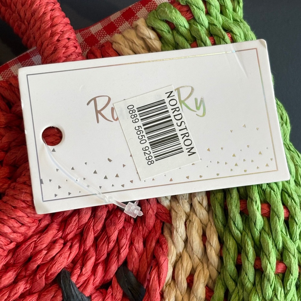Nordstrom Watermelon Straw Crossbody Bag | Red Green Gingham | NWT - Picture 9 of 10